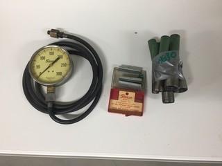 Lot of Snap-On Pressure Gauge, Medium Grit 2" Long Replacement Stones, & 7pc Hole Punch.