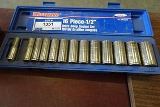 Westward 16 PC 1/2" Drive Deep Socket Set SAE # DSK 12616 (some pcs missing)