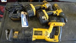 Dewalt (1)-Cordless Impact Wrench, (1)-Cordless Drill, (1)-Reciprocating Saw 18V, c/w 1 charger and 3 Batteries