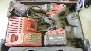 Milwaukee (1)-1/2" Cordless Hammer/Drill Driver,  18V  #2604-20 c/w 2batteries and 1chargers and case