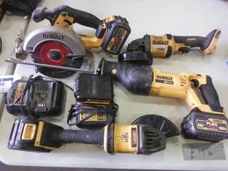 Dewalt (1) Cordless Reciprocating Saw,  (1) Skill Saw, (2) Cordless Grinder 20V c/w 4 batteries and 2 chargers