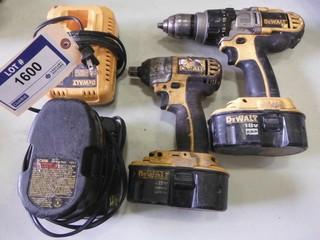 Dewalt (1)-1/2" Cordless Impact Wrench, (1)- Drill 18V c/w 3 batteries and 2 chargers