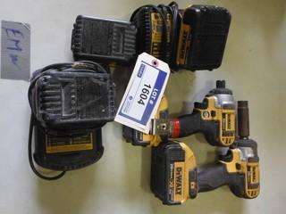 Dewalt (1) Cordless Impact Wrench, (1) Cordless Impact Wrench, c/w5 batteries and 2 chargers