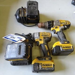 Dewalt (1) Cordless Impact Driver, (1) Cordless Drill, 20V c/w 4 batteries and 2 chargers