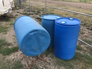 (3) Plastic Drums with Stands.