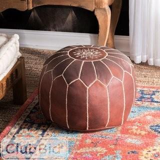 Mistana Cherise Round Pouf Leather Ottoman (MTNA1658)