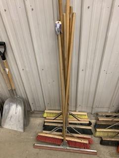 Qty Of (6) Push Brooms And (1) Squeegee