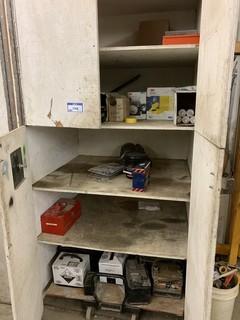 Contents of Cabinet c/w Batteries, Wiper Blades, Misc Parts/Supplies