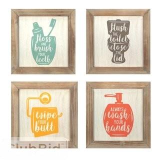 Ivy Bronx 'Floss, Flush, Wipe, Wash' 4 Piece Framed Graphic Art Print Set on Wood 10" x 10" (IVYB8392)