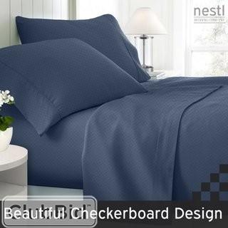 Red Barrel Studio Wyatt Embossed Checkerboard Microfiber Sheet Set King Navy Blue (RDBT3534_23297705_23297710)