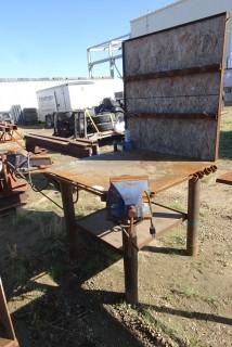 Welding Table 4' x4', c/w 2 vises and back wall