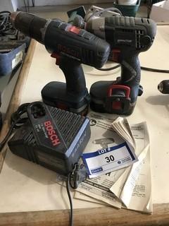 Qty Of (2) Bosch 18V Cordless Drills C/w Charger And Batteries