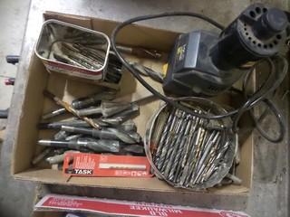 Assorted Drill Bits and Bit Sharpener