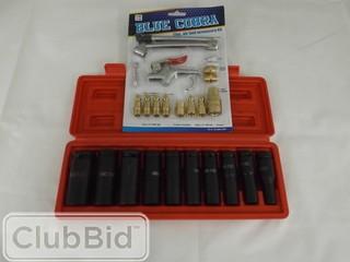 10 Pc 1/2" Deep Socket Set & Blue Cobra 17 Pc Air Tool Kit 
