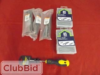 Lot of Fix It! Phillips #1 Screwdriver, (4) Boxes Assorted Nails & Flush Bolts 
