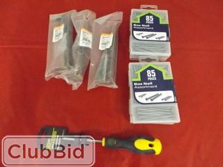 Lot of Fix It! Phillips #1 Screwdriver, (4) Boxes Assorted Nails & Flush Bolts 
