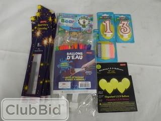 Lot of Assorted Balloons, Candles & Sparklers 
