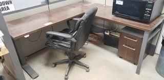 Height Adjustable Desk C/w (1) Additional Work Surface, Task Chair And Rolling File Cabinet