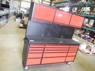 New 72" Red Powder Coating Steel Tool Chest With 15 Drawers And 3 Overhead Cabinets Pt# HTC7218RC