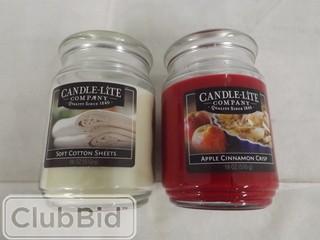 Lot of (2) 18 oz Glass Jar Candles: Cotton Sheet & Apple Cinnamon Scents 
