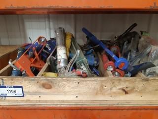 Qty Of Caulking Guns And Measuring Tapes C/w Tool Handles And Belt Wrenches