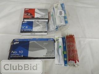 Lot of Assorted Pens, Pencils & Envelopes 
