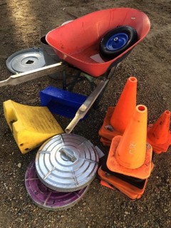 Wheel Barrow, Wheel Chock And Pylons