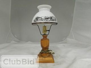 Wooden Lamp Base w/ Glass Shade 
