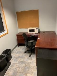 Office Desk C/w Rolling Chair, Filing Cabinet And Microwave