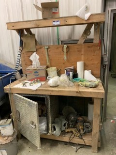 Wood Work Bench C/w Contents