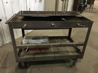 30" X 48" Rolling Metal Table W/Tool Box, Manway 