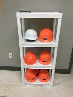 Quantity of Hard Hats & Plastic Rack. 