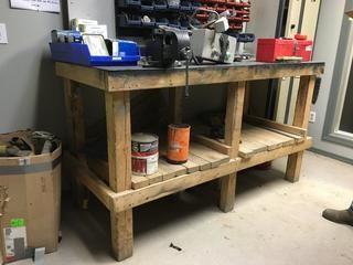 31" X 72" X 40" h Wooden Bench W/Steel Top & 6" Vise. 