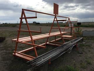 8' X 18' X 8' H Metal Rack W/Assorted Flat Iron. 