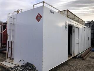 Unit 834: Skid mounted Boiler Building; (Rig 815) 2006 Boiler: Hurst Model 0630318 80-hp boiler w/igniter, water tank & transfer pump. Boiler building also includes fuel tank, storage compartments, drain ports & roof access ladder. *Buyer Responsible For Load Out*