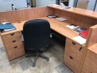  71" x 79" x 42 1/2" H (29" High Desk Space) Reception Desk W/5 Drawers & Chair.
