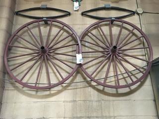 Set Of Vintage 4' Wooden Carriage Wheels. 