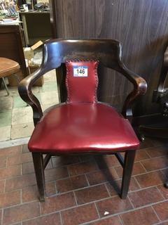 Vintage Wooden Arm Chair c/w Red Cushion.