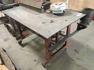 32" X 48" X 32" H Rolling Metal Table W Spooling Attachment. 