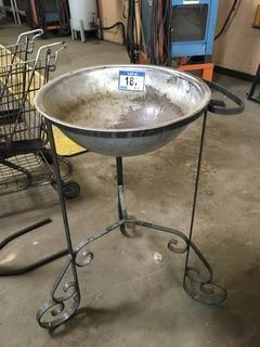 Wrought Iron Plant Stand c/w Metal Pot.