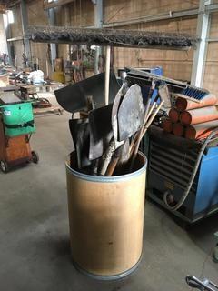 Assorted Push Brooms &  Shovels. 