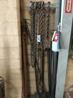 Quantity of Assorted Chains, Slide Clamps, Bars. 