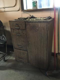4 Drawer, 1 Door Brown Cabinet 17" X 30" X 37.5".