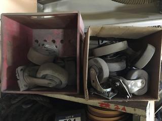 Quantity of Assorted Sized Trolley Wheels and Wood Spacers.