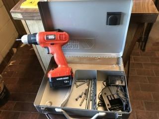 Black/Decker 12 V Battery Operated Drill In Steel Case. 