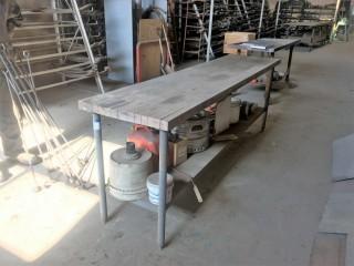 Metal Table With Wooden Top - 23.5" X 8" X 34" . 