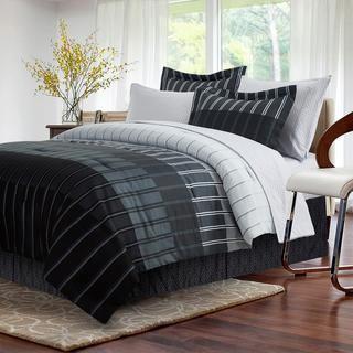 Brown & Grey Ombre Stripe Grey 8 Piece Queen Size Bed Set.