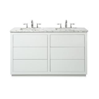 Stufurhome Lang 56" White Double Vanity with Marble Top, Damaged. 