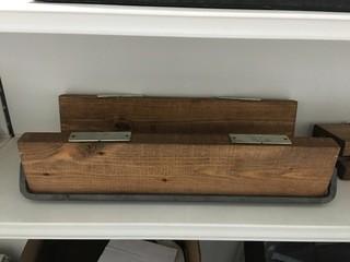 Lot of (2) Wood/Metal Floating Wall Shelves, (1) With Towel Rack.