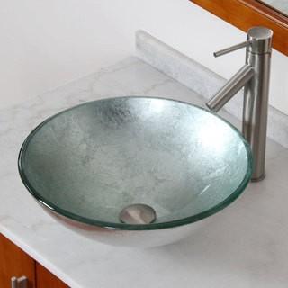 Elite Modern Silver Wrinkles Glass Vessel Sink with Drain.